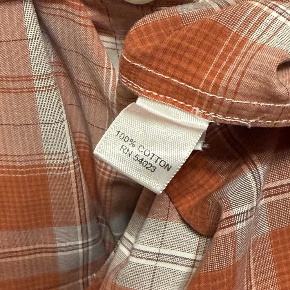 Banana Republic Burnt Orange/White Plaid Button Down Shirt L Slim Long Sleeve